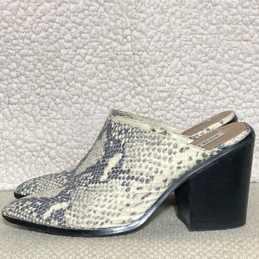Steve Madden Women's Savina Leather Snakeprint Heel Mule Slip On Shoes SZ US 9M - Picture 2 of 12